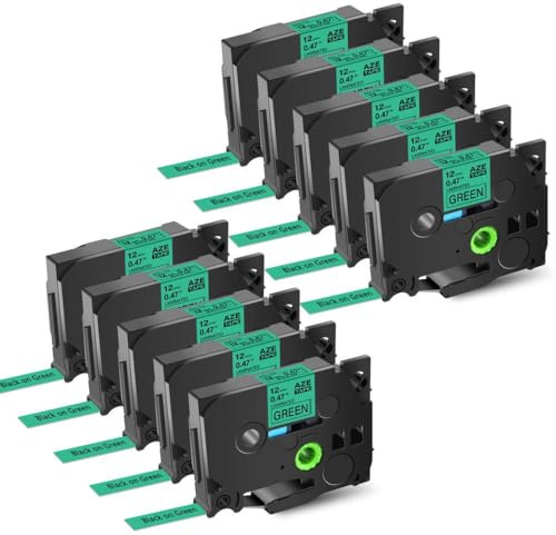 BrmElok 10pcs 12 mm TZ 231 241 251 211 631 651 Noir sur Bande laminée Blanche Compatible avec Les Machines de Fabricant d'étiquettes(10PK Black on Green)