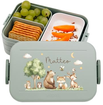 Bärenfreunde MEPAL Brotdose Spülmaschinenfest Kinder, Lunchbox mit Einsatz für perfekte Ordnung, Spülmaschine, Mikrowellengeeignet, personalisiert mit niedlichem Motiv (Sternenhimmel, grün)