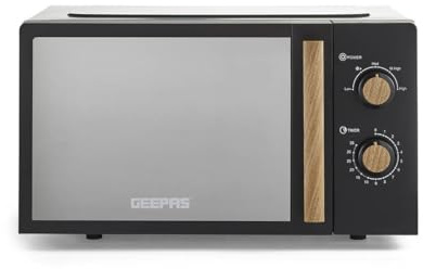 GEEPAS NordiQ 20L Microwave Oven 700W | Compact Solo Microwave with 5 Power Levels 35-Minute Timer Turntable Glass Tray | Stylish Mirrored Glass Door Easy Clean | 2 Year Warranty Black