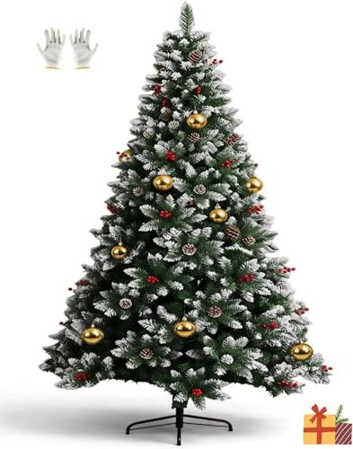 Künstlicher Weihnachtsbaum 180 cm mit Schnee, Tannenbaum mit 800 PVC Spitzen & Metallständer, 3-teilig Schnellaufbau, für Zuhause Büro Geschäfte, Weihnachten Dekoration