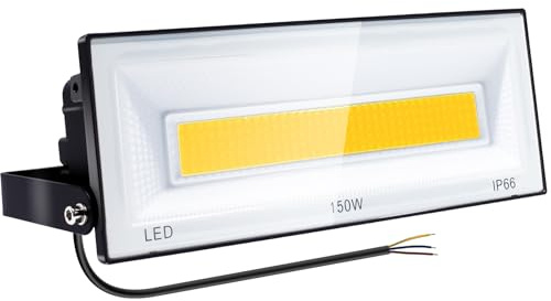 CREATESTAR 150W Projecteur LED Extérieur,Spot LED Extérieur 3000K Blanc Chaud 14750LM,IP66 étanche Eclairage de Sécurité pour Cour,Jardin,Garage(Sans prise)