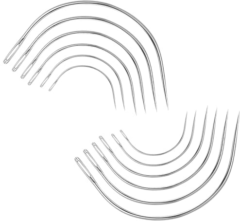 12 Stück Ledernadel, Gebogene Nadeln, Gebogene Nadeln Polsternadeln, Gebogene-Nadeln Dünn, Polster-Webnadeln,C-Typ-Nadeln, Leder Nähen Nadeln für Teppich Leder Leinwand Reparatur (6 Größen)