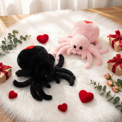Soulchen Black Pink 2 Pack Soft Jumping Spider Plush Giant Spider Stuffed Animal Toy 9.8inch Cute Realistic Huggable Large Plush Throw Pillow Doll Gift for Kids Sofa Room Decor
