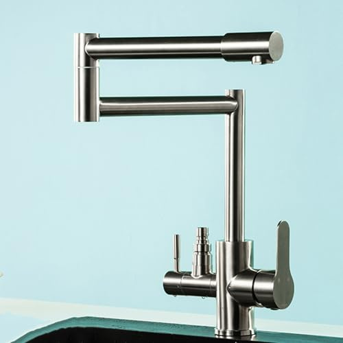 Robinet Cuisine Lave Vaisselle Pliable Robinet de Cuisine Inox 2 Poignées-Brossé