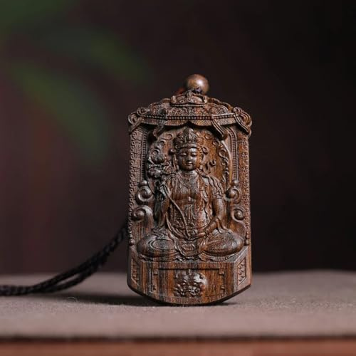 FENNYYAR Agarwood Handgeschnitzte Mahasthamaprapta-Buddha-Statue, Sternzeichen, Pferd, Schutzgott-Halsketten-Anhänger