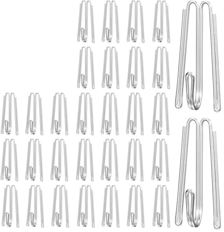 KOSLEOW 50 Piezas Ganchos para Cortinas de Acero Inoxidable, Ganchos de Pinza W con 4 Dientes para Pliegues, Soportes para Carril Sin Taladrar, para Cortinas de Ventana, Puerta y Ducha, Plata