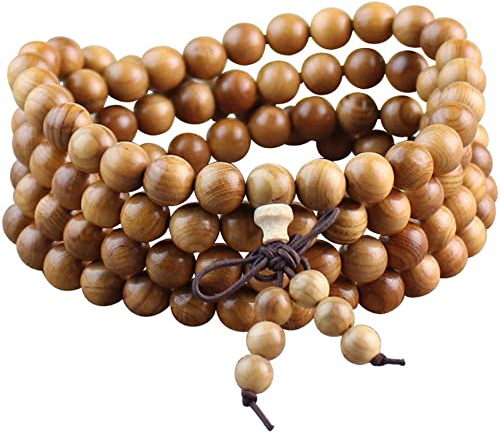 Träarmband, 108 pärlor 8 mm naturliga träpärlor tibetanska buddhistiska bönhalsband för kvinnor män