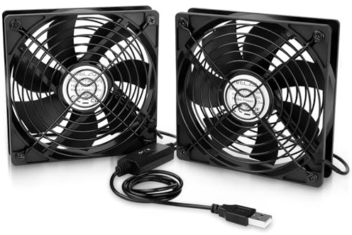 ELZO USB Ventilator 2 Stück, 5V mit 3 Einstellbare Geschwindigkeiten, Leise Mini Tischventilator, USB PC Lüfter Axiallüfter (120 mm Black)