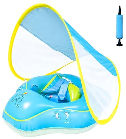 XIMEY Baby Float Pisicne Bouee med solskydd, uppblåsbar simring (J, L)