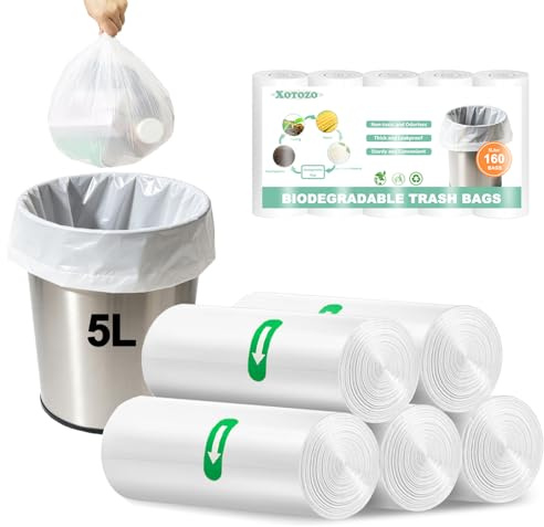 XOTOZO 160 Bags 5L Pedal Bin Liners, 1.2Gallon Small Bin Bags, Leak-Proof | Clear Bathroom Bin Bags for 5-8L Waste Bin, Compostable Trash Caddy Liners Ideal for Food, Kitchen, Bathroom and Office Use