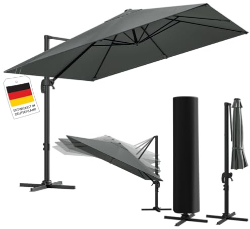 STEELSØN Elaris Premium Sonnenschirm rechteckig 300x300 cm – Ampelschirm inkl. Schutzhülle – Gartenschirm neigbar & 360° drehbar – Sonnenschutz UV50+ wetterfest – robustes Alu-Gestell - anthrazit