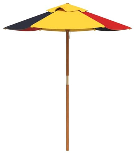 LKJephalotrop Piccolo ombrellone con palo in legno, diametro 32 mm, ombrellone da giardino 120 x 140 cm, rotondo, a righe blu e bianche, ombrellone compatto per terrazza, giardino, tavolo da picnic