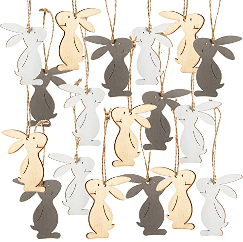Osterhasen-Anhänger, 18er Set: Kleine Osteranhänger aus Holz, Osterdeko zum Aufhängen, Hasen für Osterstrauch & Fenster, Oster-Deko, Frühlingsdeko für Ostern, Modern, Indoor Osterschmuck hängend, 7 cm