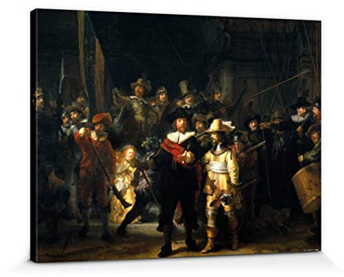 1art1 Van Rijn Rembrandt Poster Die Nachtwache, 1642 Bilder Leinwand-Bild Auf Keilrahmen | XXL-Wandbild Poster Kunstdruck Als Leinwandbild 80x60 cm