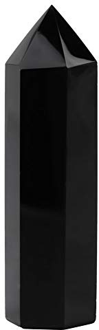 Naturlig sexkantig kristallkvarts 1 st svart obsidian kristall sten punkt helande hexagonal stav kolumn