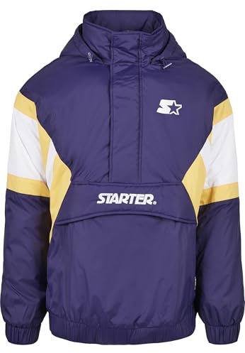 STARTER BLACK LABEL Chaqueta cortavientos para hombre Color Block Half Zip Retro, Starter morado/blanco/amarillo Buff, S