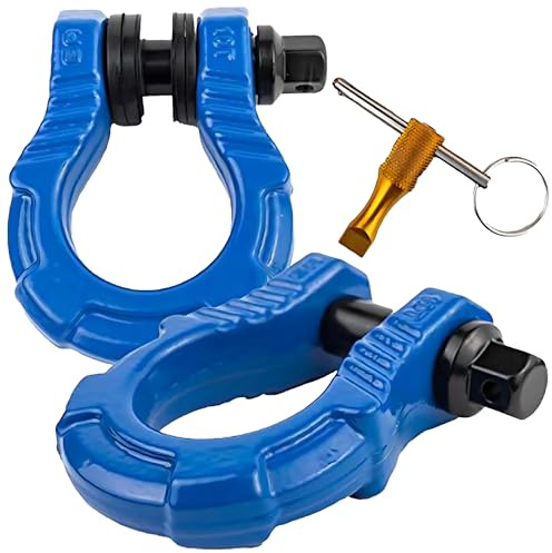 GearAmerica UBER Schäkel mit Diebstahlsicherung (2 Stück) Blue | 36 kg | D-Ringe zum Abschleppen + Uberlock Sicherheitsstift 7/8 Zoll + Unterlegscheiben | Verbinden Sie Abschleppgurt