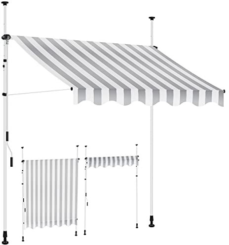 KESSER® Tenda da Sole a Morsetto con manovella per Balcone, Tenda da Sole per Balcone, Regolabile in Altezza, Idrorepellente, Protezione Solare, Copertura per terrazze, Bianco - Grigio, 200cm