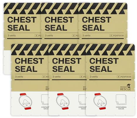 RHINO RESCUE Vent Chest Seal, Notfall-Trauma-Verband, Erste-Hilfe-Set, Sterile Verpackung (6 PCS) | Sterile Verpackung, Erste-Hilfe-Set, für Trauma Wunden