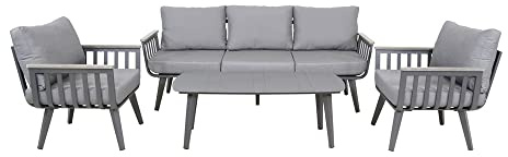 Lesli Living Lounge Set Amalfi 4 TLG. anthrazit, gemütliche Gartenlounge Sitzgarnitur Outdoor, Pflegeleichte Graten Lounge inkl. Sitz- & Rückenpolster, Moderne Sitzgruppe mit Tisch für fünf Personen