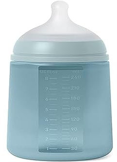 Suavinex, Biberon con bottiglia in silicone da 240 ml, con tettarella fisiologica SX Pro , con valvola anticolica, biberon a flusso medio (M). per neonati +3 mesi. Colour Essence, senape