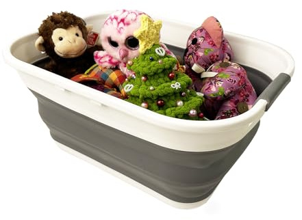 Collpasible 4.6 gallon Washing Tub - Toys container, water capacity 3.5 gallon (18L Collapsible Laundry Basket (White/Grey))
