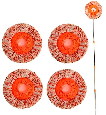 360° Round Wall Cleaning Mop Long Handle Microfiber Dry and Wet Wall Dust Cleaner with 4 Removable Poles and 4 Replaceable Mop Heads for Home Floor Glass Window Ceiling (190cm/5pcs)