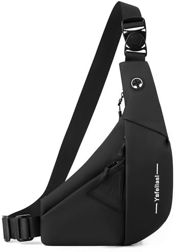FOLOVEYA Mochila Cruzada Hombre Ligero Sling Bag Bolsos de Hombro Bolso Bandolera Pequeño Antirobo Bolso de Pecho Viaje Deporte Ciclismo Impermeable Poliéster Crossbody Bolsa Negro Hombro Izquierdo