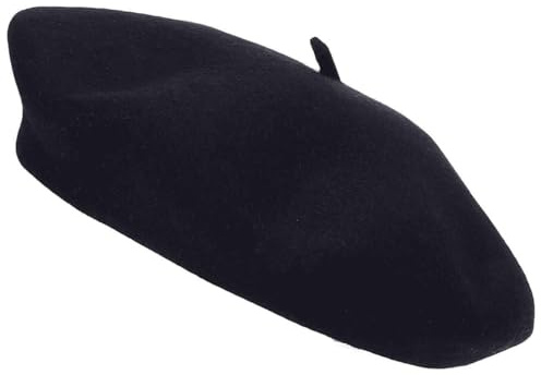 reshmena® Vuxen basker hatt kvinnor fransk stil ullbasker hatt vanlig klassisk färg basker hatt, unisex mjuk varm utomhus vintage konstnär hatt mössa unisex hatt, Svart, en storlek