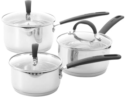 ProCook Gourmet Stainless Steel Saucepan Set with Stay Cool Handles Uncoated Induction & Dishwasher Safe Cookware - 3 Piece, 14/16/18 cm