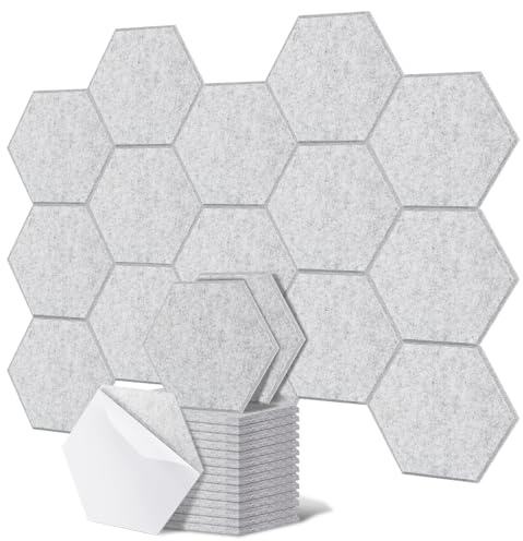 Lavedas 12 Stück Akustikplatte 30 x 26 x 1.2cm Schallschutzplatten Schalldämmung Deckenpaneele Schwarz Silbergrau Weiß Selbstklebend Hexagon Akustikplatten Akustikpaneele