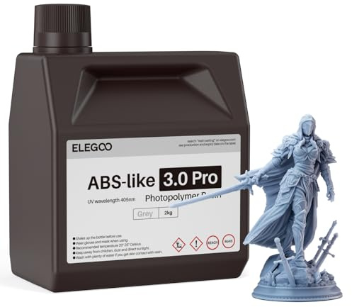 ELEGOO ABS-Like Resin 3.0 Pro, Harz für 3D-Drucker mit Höherer Kratzfestigkeit, 405nm UV Harz für MSLA/DLP/LCD-Drucker, Schnelle Aushärtung, Hohe Präzision, Nicht Spröde, Grau 2000g