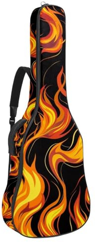 Borsa per chitarra da 104 cm, doppia tracolla regolabile, custodia per chitarra acustica, fiamme brucianti, impermeabile, panno Oxford spesso spugna, Fiamme ardenti, 42.9x16.9x4.7 in, Design elegante
