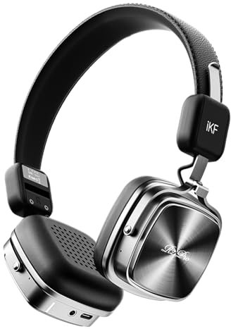 iKF R2 Pro Active Noise Cancelling On Ear Kabellos Bluetooth Kopfhörer, Faltbares Wireless Headset mit Eingebautem Mic, 75h Spielzeit, HiFi Audio, Kabelgebundene Verbindung, Komfortables und Vintage
