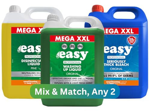 Easy Professional 5L Mix & Match Any 2 | Washing Up Liquid Original, Disinfectant Liquid Pine & Seriously Thick Bleach Original | Effective Grease & Dirt Removal | Cleans & Freshens | Removes Stains