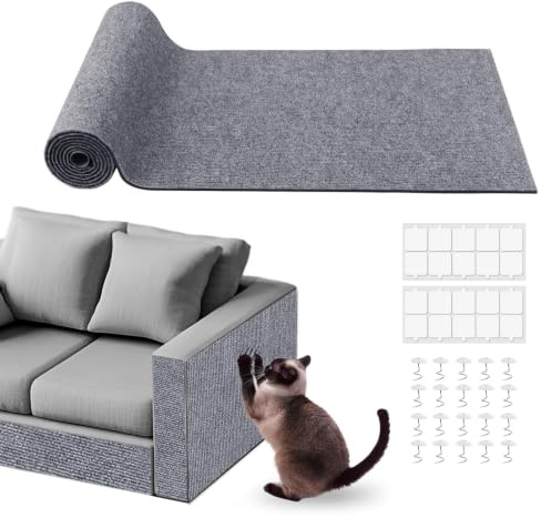 pawstrip Self Adhesive Cat Scratching Mat, Anti Cat Scratch Furniture Protector, DIY Pet Scratch Mat With 10 Screws, Pet Accessories For Indoor Kitten (Light gray, 40x200cm)