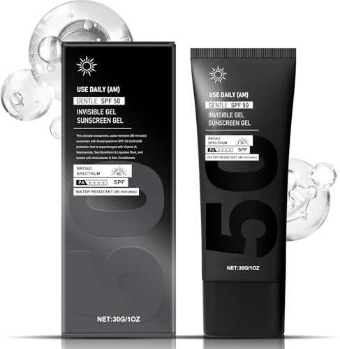SPF 50 Invisible Sunscreen Gel - Water Resistant Sunblock for Face & Body - Natural Sunscreen with Broad Spectrum UVA/UVB Protection - Lightweight, Non-Greasy, Fast-Absorbing for Outdoor & Beach - 30g