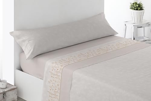 Miracle Home. Juego de sábanas Roda. Set de 3 Piezas, sábana Bajera Ajustable, encimera y Funda de Almohada. Anti Peeling. 50% algodón-50% Microfibra cepillada. Beige. 90 x 200. Cama 90