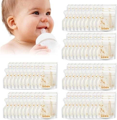 Mailfull 60 Pezzi Bustine Latte Materno 250ml Sacchetti Latte Materno con Scala e Doppia Tenuta Stampa Sacchetto di Stoccaggio Pre-sterilization Autoportanti