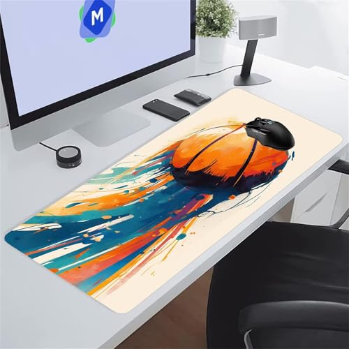 Tapis de Souris XXL Gaming, Tapis de Souris de Jeu, 600x300x2 mm Grand Tapis de Bureau sous Main, avec Base en Caoutchouc antidérapante pour Gamer Maison Bureau (Ballon Basket Jaune)