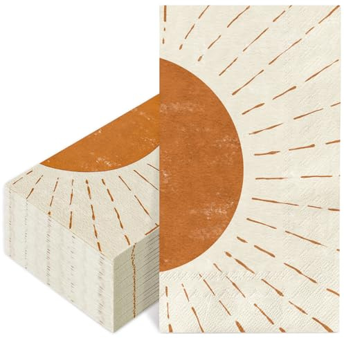 Whaline 40Pcs Boho Sun Guest Napkin Disposable Paper Napkins Orange Sunshine Dinner Hand Napkins for Birthday Baby Shower Party Table Supplies