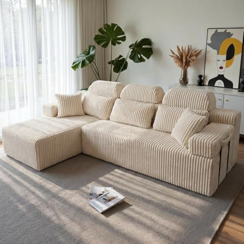 HOMRELEXA 276 cm L-förmiges Ecksofa mit hoher Rückenlehne, Beige
