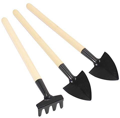 TRIXES 3 Pezzi set di Mini Utensili da Giardino - Rastrello, Paletta da Giardiniere e Vanga - Per Seminare, Bonsai e Piantine