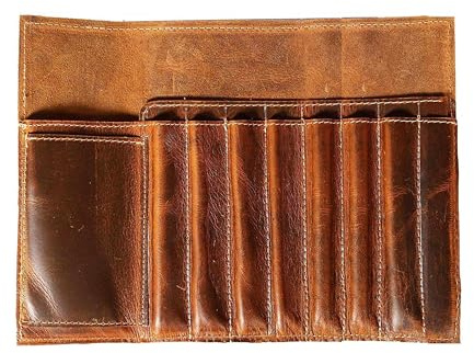 Jaald Estuche Organizador de Piel auténtica para lápices, Organizador de Pinceles, Regla, Bolsa estacionaria, Regalo para Estudiantes, Artistas, Pintores y escritores, Cierre de Cuerda, Vintage,