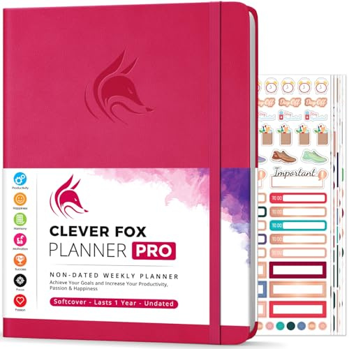 Clever Fox Planner PRO – Weekly & Monthly Life Planner to Increase Productivity, Time Management and Hit Your Goals, 21.5x28cm (Dark Pink)