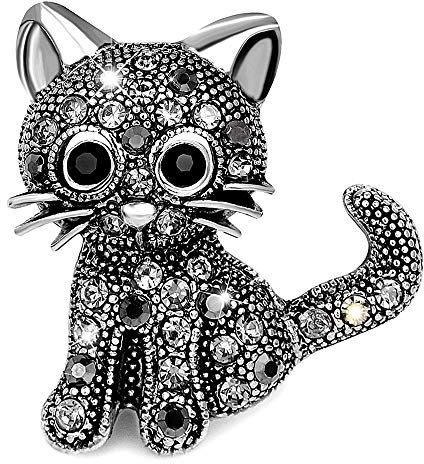 Gleamart Broche de gato con diseño retro de animales de cristal para niñas y mujeres, Width: 1.18 inches, Length: 1.2 inches, Joya