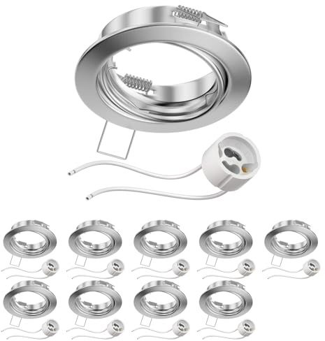 ledscom.de 10x Decken-Einbaurahmen FERE Einbaurahmen chrom matt schwenkbar (LED/Halogen/GU10/MR16/PAR16/50mm) inkl. GU10 Fassung