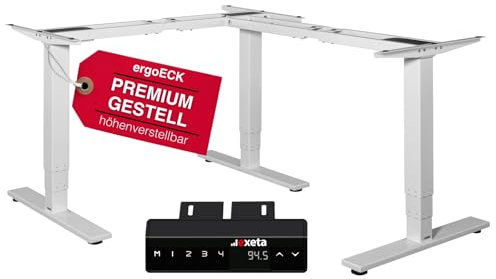 Exeta ergoECK höhenverstellbarer Eckschreibtisch Gestell - System TÜV Rheinland Zertifiziert - 3 Motoren, 3 Beine/3-Fach-Teleskop, Memory-Funkt. Softstart/-stopp, Tischgestell in weiß