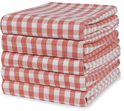 Sticky Toffee 100% Cotton Tea Towel - Red Gingham Check Pattern, Pack of 5 | Kitchen Towel Set | Absorbent, Strong, Machine Washable | For Home Decor & Bathroom Accessories