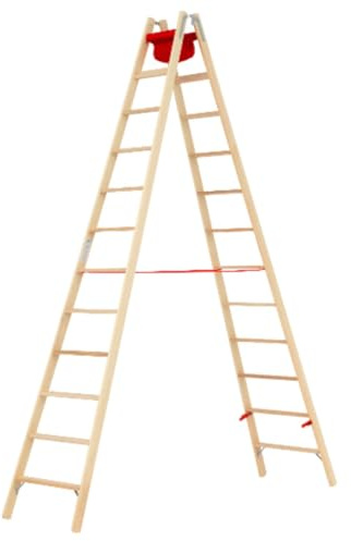 Hymer Holz-Stufenstehleiter 71499, beidseitig begehbar 2x12 Sprossen Arbeitshöhe 4,75 m